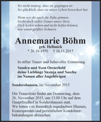 Traueranzeige von Annemarie Böhm von Thüringer Allgemeine