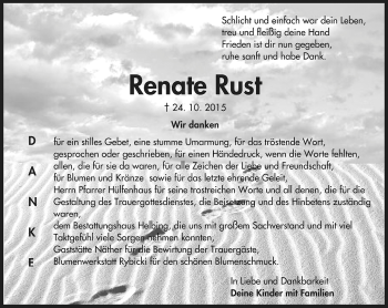 Traueranzeige von Renate Rust von Thüringer Allgemeine