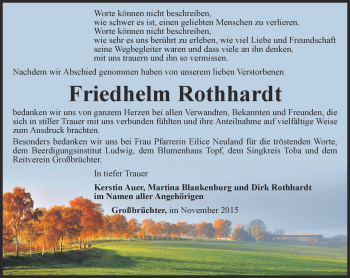 Traueranzeige von Friedhelm Rothhardt von Thüringer Allgemeine