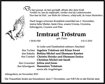 Traueranzeige von Irmtraut Tröstrum von Thüringer Allgemeine, Thüringische Landeszeitung