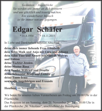 Traueranzeige von Edgar Schäfer von Thüringer Allgemeine