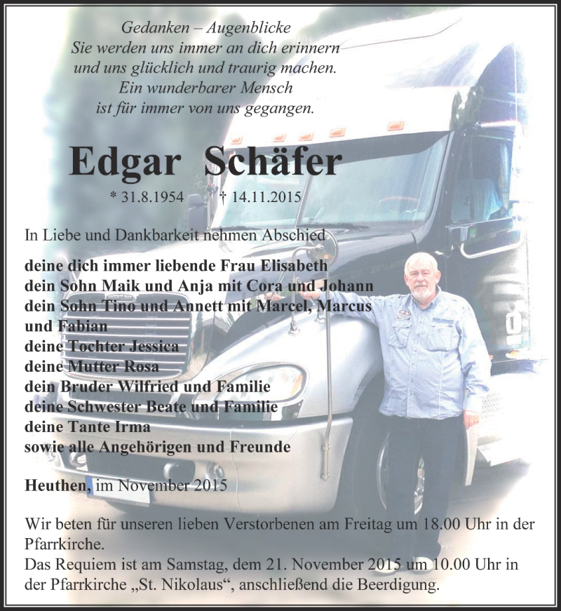  Traueranzeige für Edgar Schäfer vom 18.11.2015 aus Thüringer Allgemeine