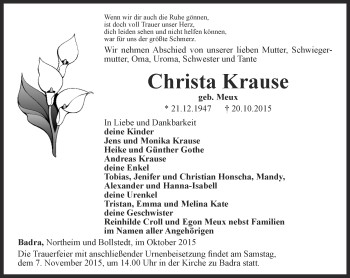 Traueranzeige von Christa Krause von Thüringer Allgemeine