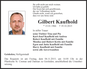 Traueranzeige von Gilbert Kaufhold  von Thüringer Allgemeine