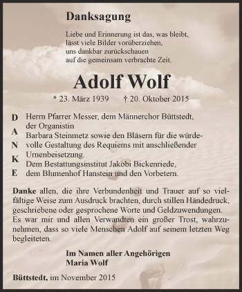 Traueranzeige von Wolf Adolf von Thüringer Allgemeine, Thüringische Landeszeitung