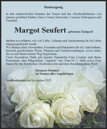 Traueranzeige von Margot Seufert von Thüringer Allgemeine