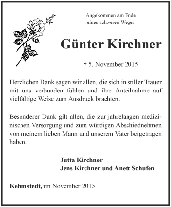 Traueranzeige von Günter Kirchner von Thüringer Allgemeine