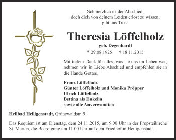 Traueranzeige von Theresia Löffelholz von Thüringer Allgemeine