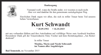 Traueranzeige von Kurt Schwandt von Thüringer Allgemeine, Thüringische Landeszeitung