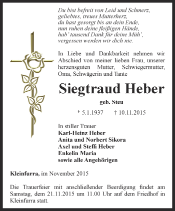 Traueranzeige von Siegtraud Heber von Thüringer Allgemeine