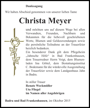 Traueranzeige von Christa Meyer von Thüringer Allgemeine