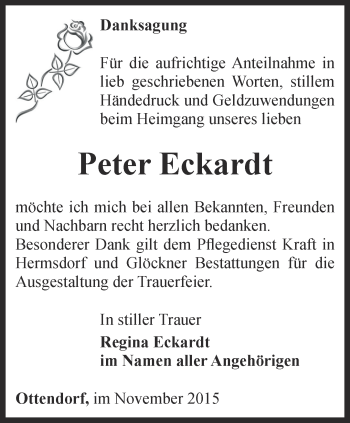 Traueranzeige von Peter Eckardt von Ostthüringer Zeitung