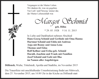 Traueranzeige von Margot Schmid von Thüringer Allgemeine