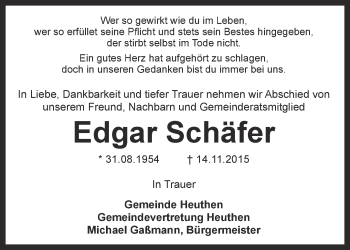 Traueranzeige von Edgar Schäfer von Thüringer Allgemeine