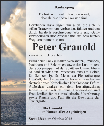 Traueranzeige von Peter Granold von Thüringer Allgemeine