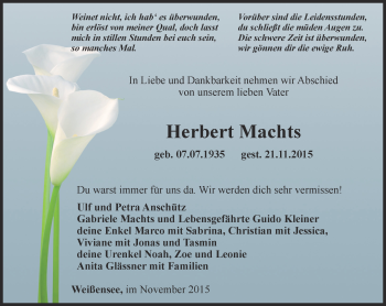 Traueranzeige von Herbert Machts von Thüringer Allgemeine