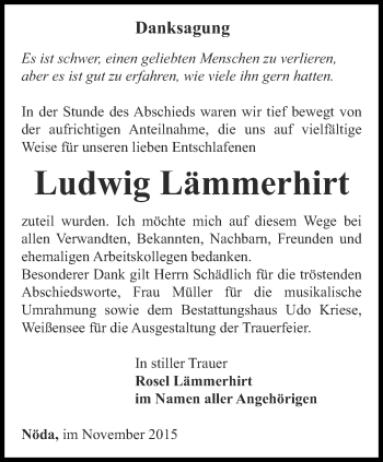 Traueranzeige von Ludwig Lämmerhirt von Thüringer Allgemeine, Thüringische Landeszeitung