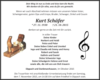 Traueranzeige von Kurt Schäfer von Thüringer Allgemeine, Thüringische Landeszeitung