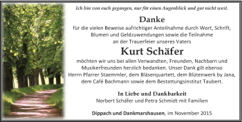 Traueranzeige von Kurt Schäfer von Thüringer Allgemeine, Thüringische Landeszeitung