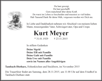 Traueranzeige von Kurt Meyer