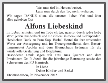 Traueranzeige von Alfons Liebeskind von Thüringer Allgemeine, Thüringische Landeszeitung