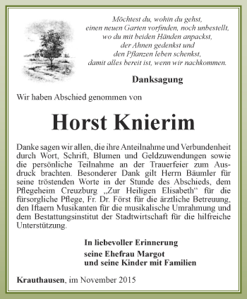 Traueranzeige von Horst Knierim von Thüringer Allgemeine, Thüringische Landeszeitung