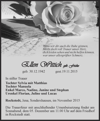 Traueranzeige von Ellen Wittich von Thüringer Allgemeine