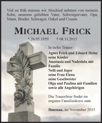Traueranzeige von Michael Frick von Thüringer Allgemeine