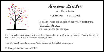 Traueranzeige von Ximena Linder von Thüringer Allgemeine