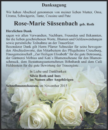 Traueranzeige von Rose-Marie Süssenbach von Thüringer Allgemeine, Thüringische Landeszeitung