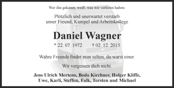 Traueranzeige von Daniel Wagner von Thüringer Allgemeine