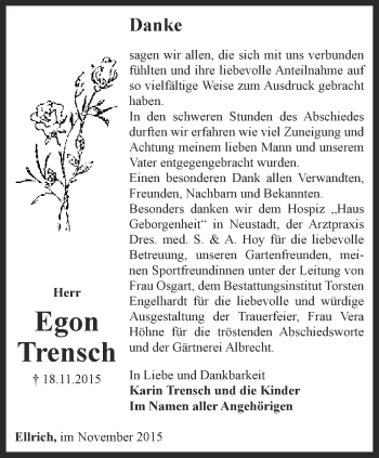 Traueranzeige von Egon Trensch von Thüringer Allgemeine