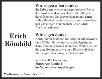 Traueranzeige von Erich Römhild von Thüringer Allgemeine