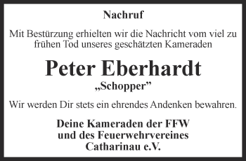 Traueranzeige von Peter Eberhardt von Ostthüringer Zeitung