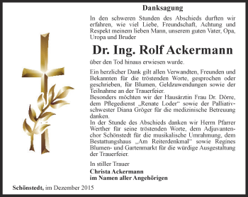 Traueranzeige von Rolf Ackermann von Thüringer Allgemeine, Thüringische Landeszeitung