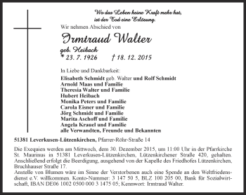 Traueranzeige von Irmtraud Walter von Thüringer Allgemeine