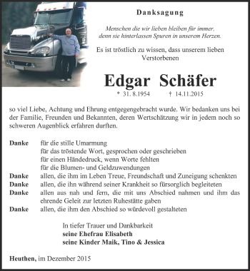 Traueranzeige von Edgar Schäfer von Thüringer Allgemeine