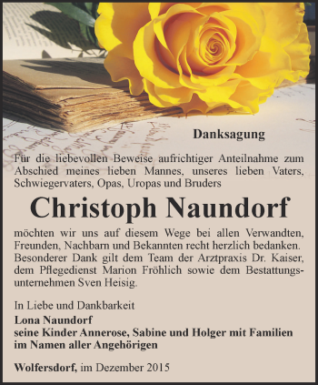 Traueranzeige von Christoph Naundorf von Ostthüringer Zeitung