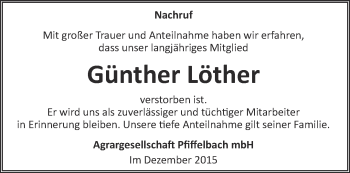 Traueranzeige von Günther Löther von Thüringer Allgemeine