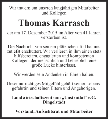 Traueranzeige von Thomas Karrasch von Thüringer Allgemeine