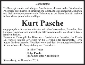 Traueranzeige von Kurt Pasche von Thüringer Allgemeine