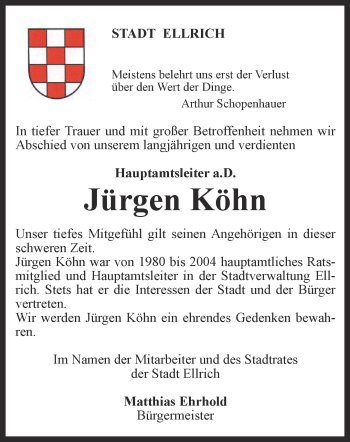 Traueranzeige von Jürgen Köhn von Thüringer Allgemeine