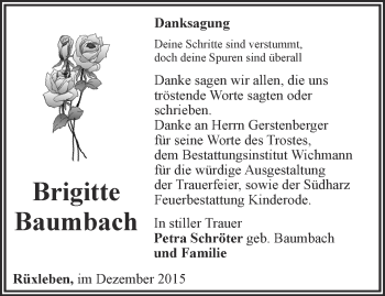 Traueranzeige von Brigitte Baumbach von Thüringer Allgemeine