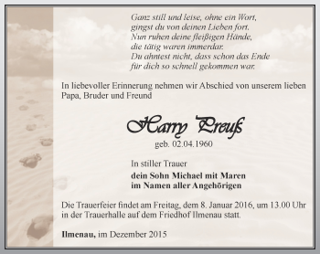 Traueranzeige von Harry Preuß von Thüringer Allgemeine