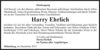 Traueranzeige von Harry Ehrlich von Thüringer Allgemeine, Thüringische Landeszeitung