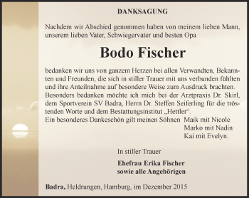 Traueranzeige von Bodo Fischer von Thüringer Allgemeine