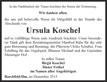 Traueranzeige von Ursula Koschel von Thüringer Allgemeine, Thüringische Landeszeitung
