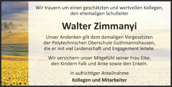 Traueranzeige von Walter Zimmànyi von Thüringer Allgemeine