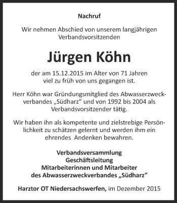 Traueranzeige von Jürgen Köhn von Thüringer Allgemeine