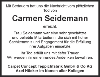 Traueranzeige von Carmen Seidemann von Ostthüringer Zeitung